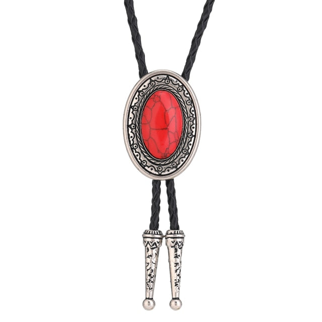 Corbata de bolo de vaquero occidental, collar de cuero, cuerda ovalada, patrón retro, aleación de zinc, accesorios para corbata, cuerda británica unisex