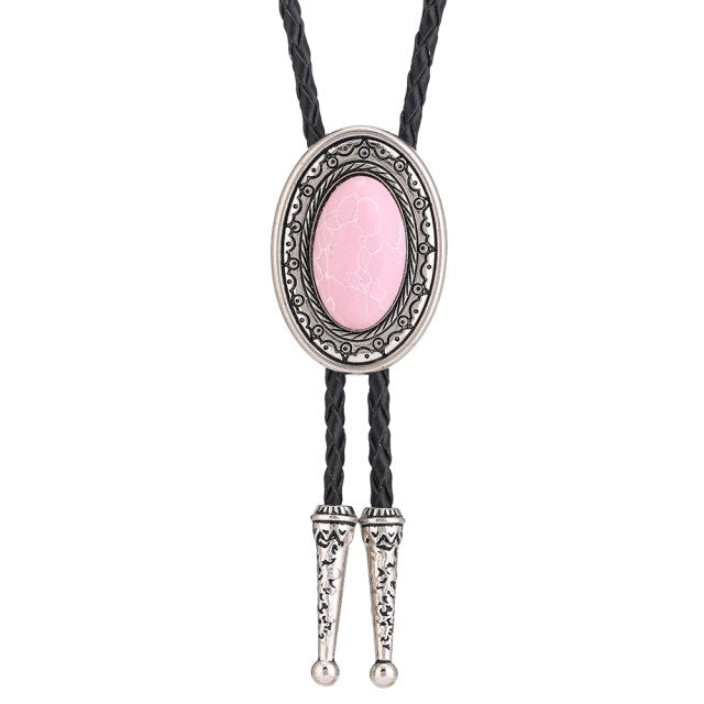 Corbata de bolo de vaquero occidental, collar de cuero, cuerda ovalada, patrón retro, aleación de zinc, accesorios para corbata, cuerda británica unisex