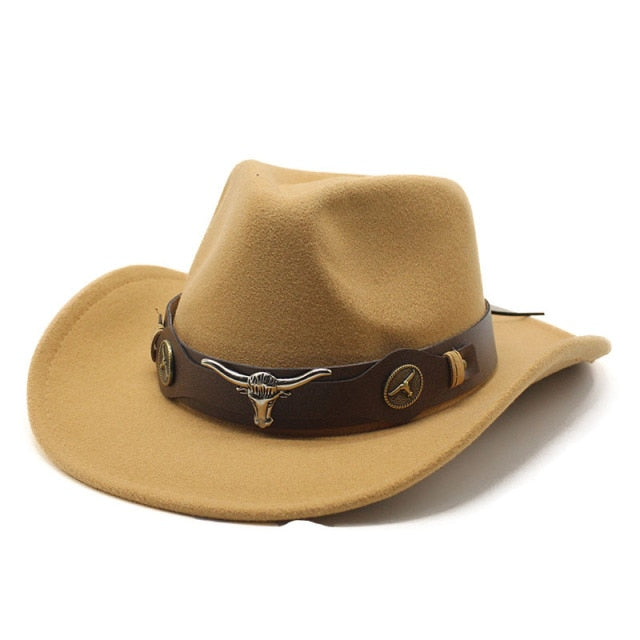 Sombrero de vaquero, accesorios con cabeza de vaca, sombrero de vaquero, sombrero de fieltro monocromático, sombrero de ala grande para hombres y mujeres, sombrero para exteriores, sombrero de caballero