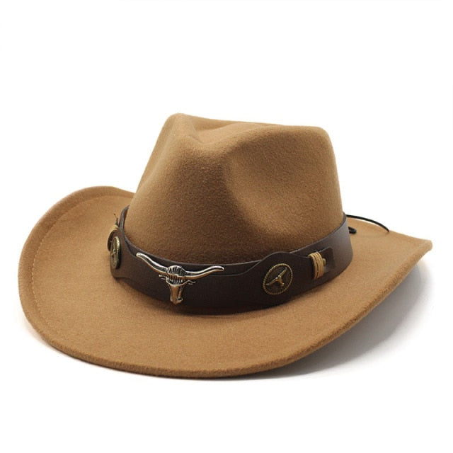 Sombrero de vaquero, accesorios con cabeza de vaca, sombrero de vaquero, sombrero de fieltro monocromático, sombrero de ala grande para hombres y mujeres, sombrero para exteriores, sombrero de caballero
