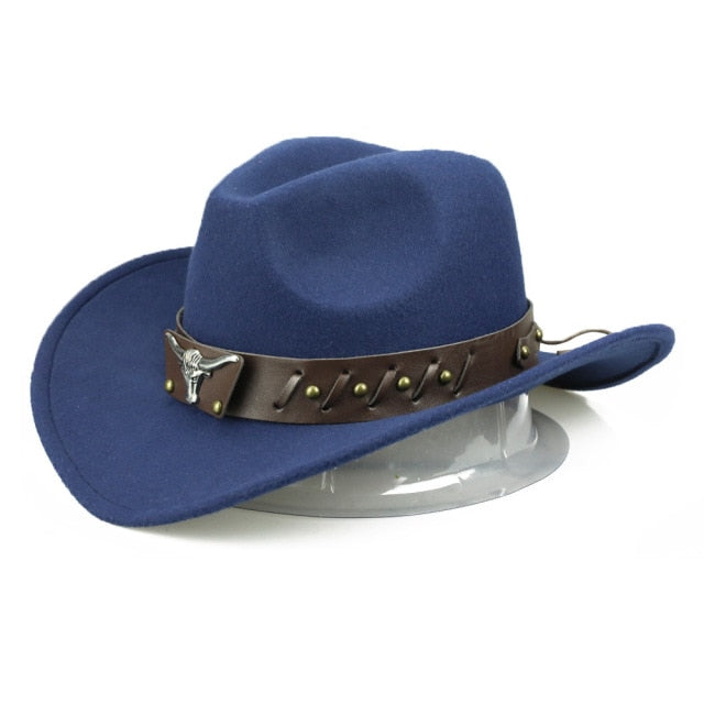 Sombrero de vaquero, accesorios con cabeza de vaca, sombrero de vaquero, sombrero de fieltro monocromático, sombrero de ala grande para hombres y mujeres, sombrero para exteriores, sombrero de caballero