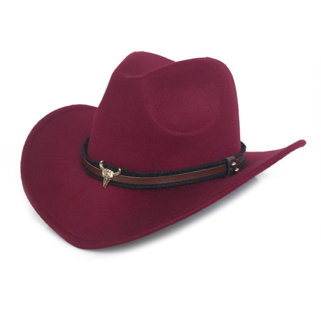 Sombrero de vaquero, accesorios con cabeza de vaca, sombrero de vaquero, sombrero de fieltro monocromático, sombrero de ala grande para hombres y mujeres, sombrero para exteriores, sombrero de caballero