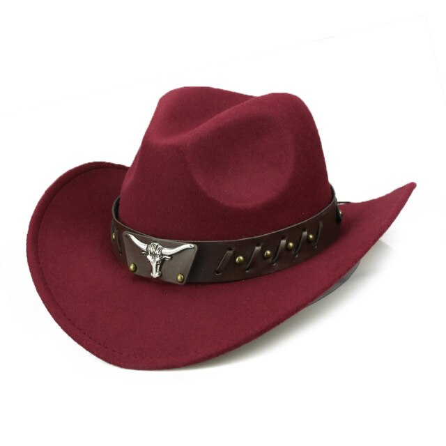 Sombrero de vaquero, accesorios con cabeza de vaca, sombrero de vaquero, sombrero de fieltro monocromático, sombrero de ala grande para hombres y mujeres, sombrero para exteriores, sombrero de caballero