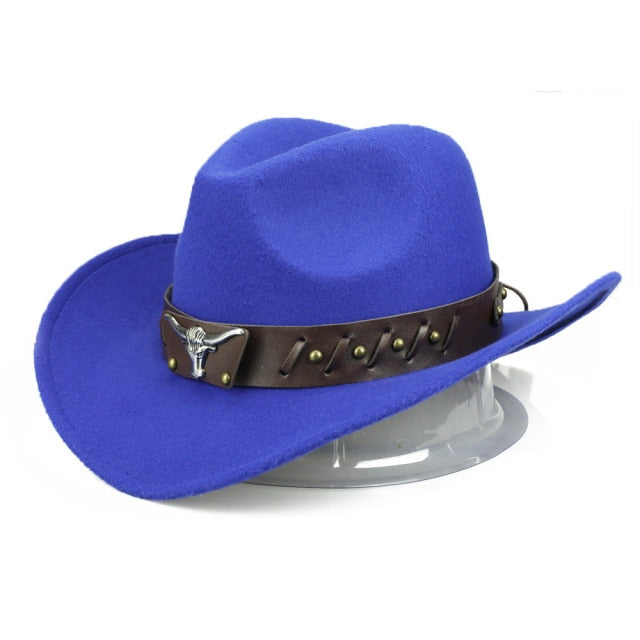 Sombrero de vaquero, accesorios con cabeza de vaca, sombrero de vaquero, sombrero de fieltro monocromático, sombrero de ala grande para hombres y mujeres, sombrero para exteriores, sombrero de caballero