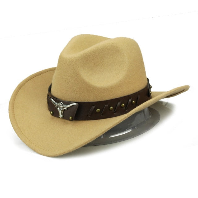Sombrero de vaquero, accesorios con cabeza de vaca, sombrero de vaquero, sombrero de fieltro monocromático, sombrero de ala grande para hombres y mujeres, sombrero para exteriores, sombrero de caballero