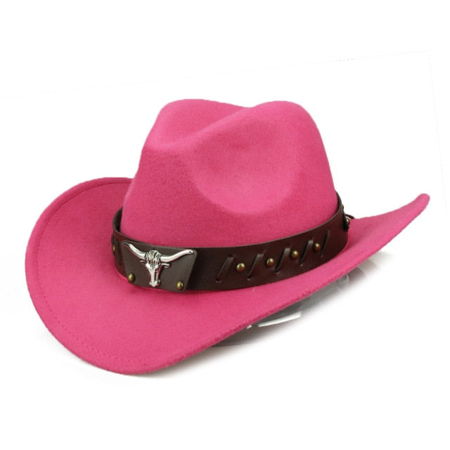 Sombrero de vaquero, accesorios con cabeza de vaca, sombrero de vaquero, sombrero de fieltro monocromático, sombrero de ala grande para hombres y mujeres, sombrero para exteriores, sombrero de caballero