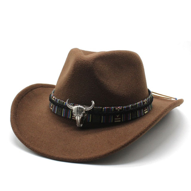 Sombrero de vaquero, accesorios con cabeza de vaca, sombrero de vaquero, sombrero de fieltro monocromático, sombrero de ala grande para hombres y mujeres, sombrero para exteriores, sombrero de caballero