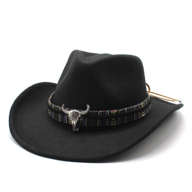 Sombrero de vaquero, accesorios con cabeza de vaca, sombrero de vaquero, sombrero de fieltro monocromático, sombrero de ala grande para hombres y mujeres, sombrero para exteriores, sombrero de caballero