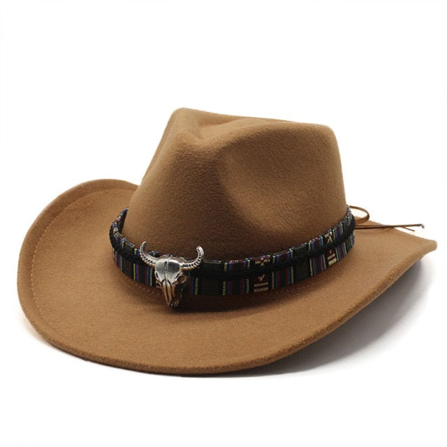 Sombrero de vaquero, accesorios con cabeza de vaca, sombrero de vaquero, sombrero de fieltro monocromático, sombrero de ala grande para hombres y mujeres, sombrero para exteriores, sombrero de caballero