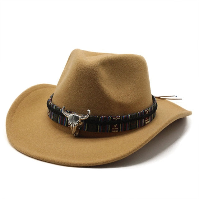 Sombrero de vaquero, accesorios con cabeza de vaca, sombrero de vaquero, sombrero de fieltro monocromático, sombrero de ala grande para hombres y mujeres, sombrero para exteriores, sombrero de caballero