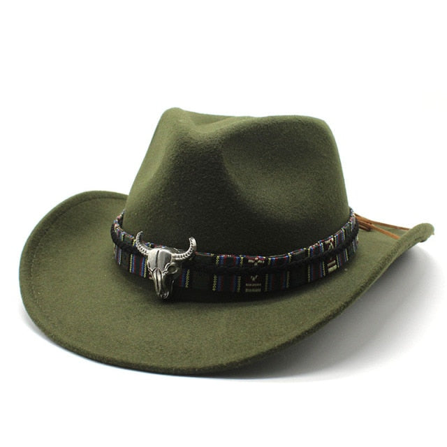 Sombrero de vaquero, accesorios con cabeza de vaca, sombrero de vaquero, sombrero de fieltro monocromático, sombrero de ala grande para hombres y mujeres, sombrero para exteriores, sombrero de caballero