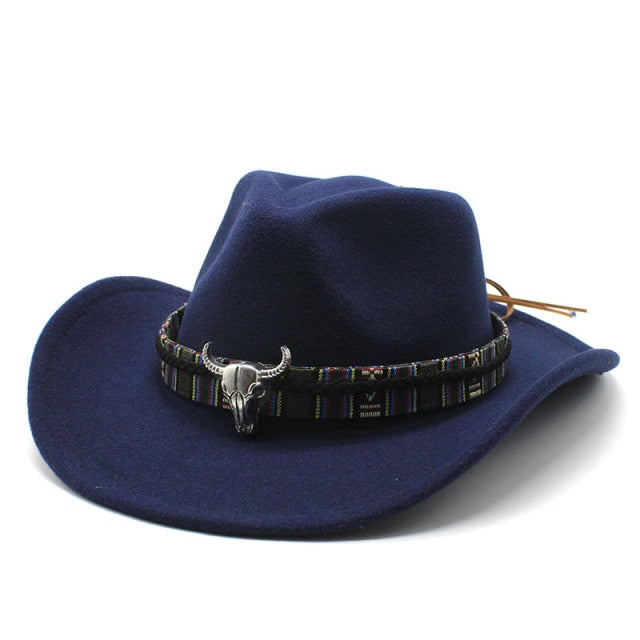 Sombrero de vaquero, accesorios con cabeza de vaca, sombrero de vaquero, sombrero de fieltro monocromático, sombrero de ala grande para hombres y mujeres, sombrero para exteriores, sombrero de caballero