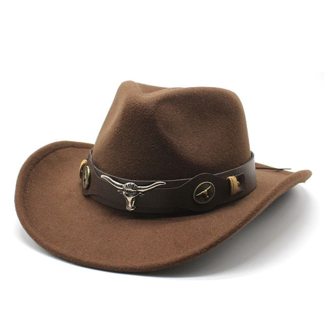 Sombrero de vaquero, accesorios con cabeza de vaca, sombrero de vaquero, sombrero de fieltro monocromático, sombrero de ala grande para hombres y mujeres, sombrero para exteriores, sombrero de caballero