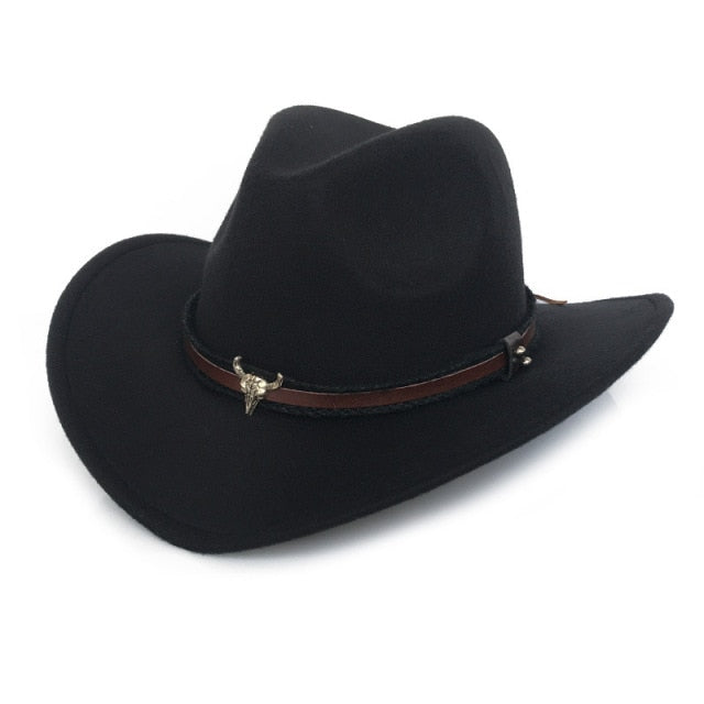 Sombrero de vaquero, accesorios con cabeza de vaca, sombrero de vaquero, sombrero de fieltro monocromático, sombrero de ala grande para hombres y mujeres, sombrero para exteriores, sombrero de caballero