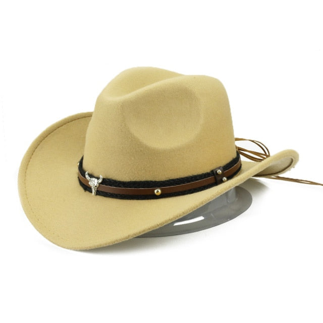 Sombrero de vaquero, accesorios con cabeza de vaca, sombrero de vaquero, sombrero de fieltro monocromático, sombrero de ala grande para hombres y mujeres, sombrero para exteriores, sombrero de caballero