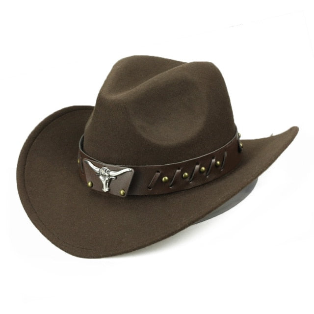 Sombrero de vaquero, accesorios con cabeza de vaca, sombrero de vaquero, sombrero de fieltro monocromático, sombrero de ala grande para hombres y mujeres, sombrero para exteriores, sombrero de caballero