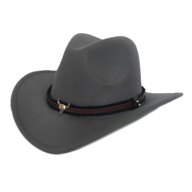 Sombrero de vaquero, accesorios con cabeza de vaca, sombrero de vaquero, sombrero de fieltro monocromático, sombrero de ala grande para hombres y mujeres, sombrero para exteriores, sombrero de caballero