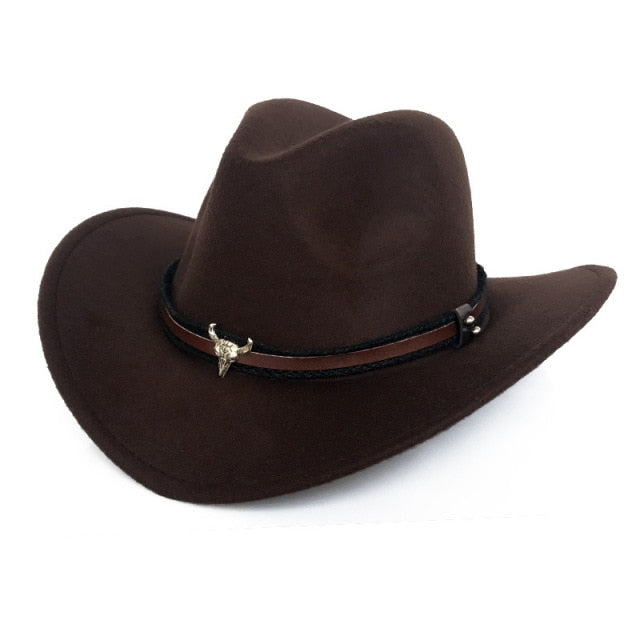 Sombrero de vaquero, accesorios con cabeza de vaca, sombrero de vaquero, sombrero de fieltro monocromático, sombrero de ala grande para hombres y mujeres, sombrero para exteriores, sombrero de caballero