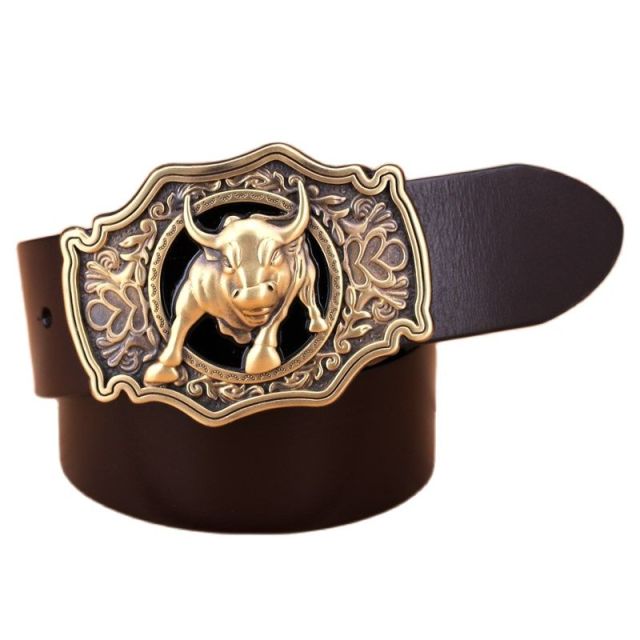 Cinturón de diseño para hombre de piel de vaca de grano completo con hebilla de latón macizo 100% cuero genuino de alta calidad de lujo vaquero marrón negro camello real