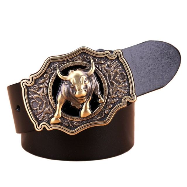 Cinturón de diseño para hombre de piel de vaca de grano completo con hebilla de latón macizo 100% cuero genuino de alta calidad de lujo vaquero marrón negro camello real