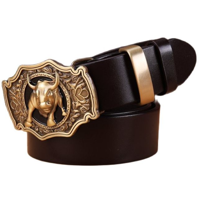 Cinturón de diseño para hombre de piel de vaca de grano completo con hebilla de latón macizo 100% cuero genuino de alta calidad de lujo vaquero marrón negro camello real