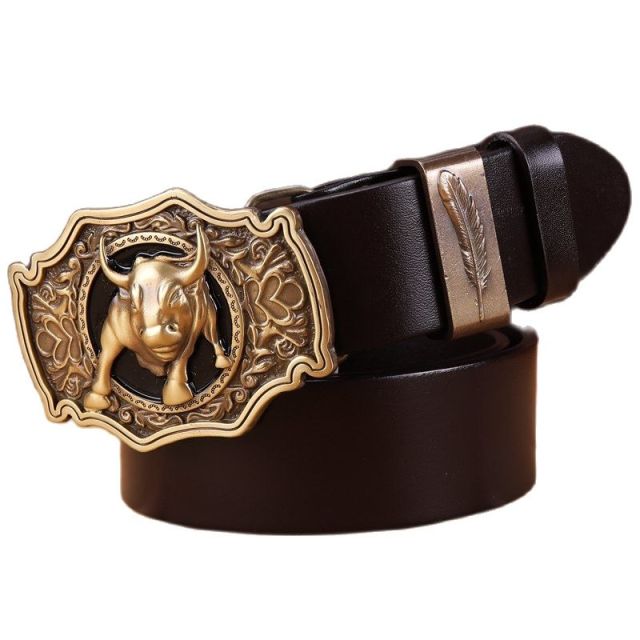 Cinturón de diseño para hombre de piel de vaca de grano completo con hebilla de latón macizo 100% cuero genuino de alta calidad de lujo vaquero marrón negro camello real