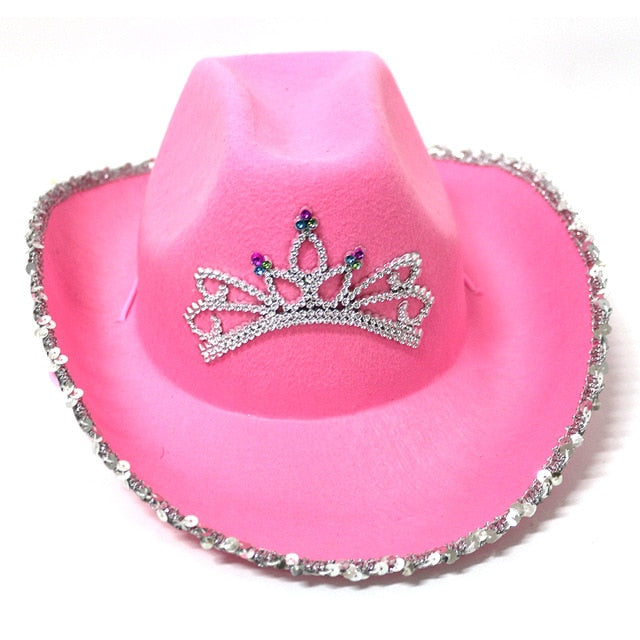 Sombrero de vaquera estilo occidental para mujer, sombrero de vaquera con tiara rosa, gorra de vaquero