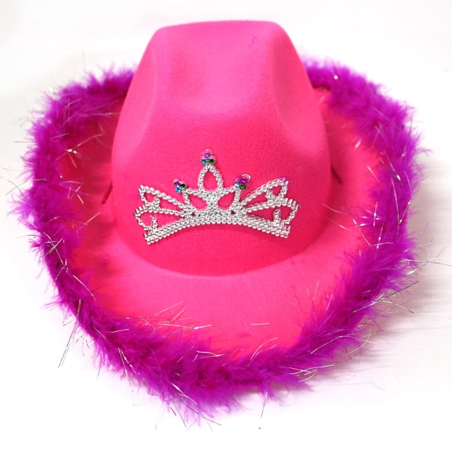 Sombrero de vaquera estilo occidental para mujer, sombrero de vaquera con tiara rosa, gorra de vaquero