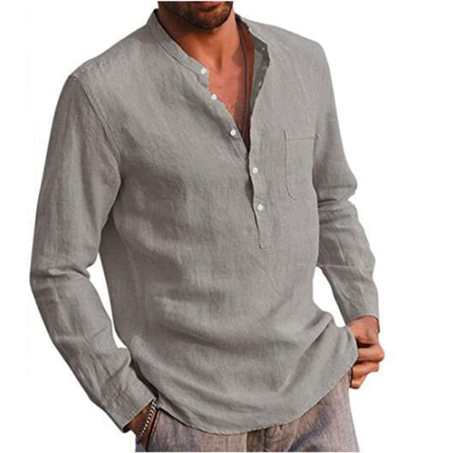 100% Cotton Linen Hot Sale Mens Long-Sleeved Shirts