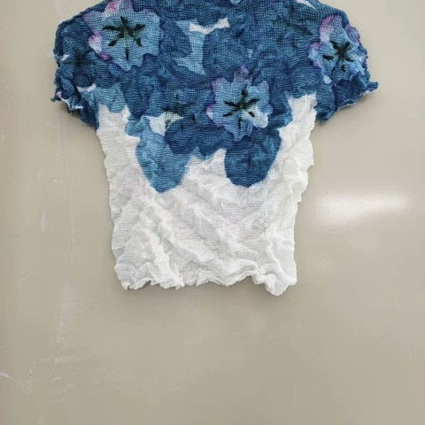 Ashore Ripple Stretch Pleated Womens T-shirt Pullover Short Sleeve