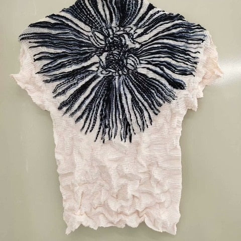 Ashore Ripple Stretch Pleated Womens T-shirt Pullover Short Sleeve