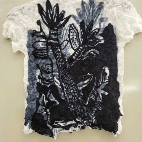 Ashore Ripple Stretch Pleated Womens T-shirt Pullover Short Sleeve