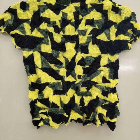 Ashore Ripple Stretch Pleated Womens T-shirt Pullover Short Sleeve