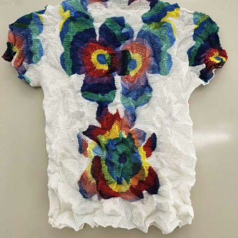 Ashore Ripple Stretch Pleated Womens T-shirt Pullover Short Sleeve