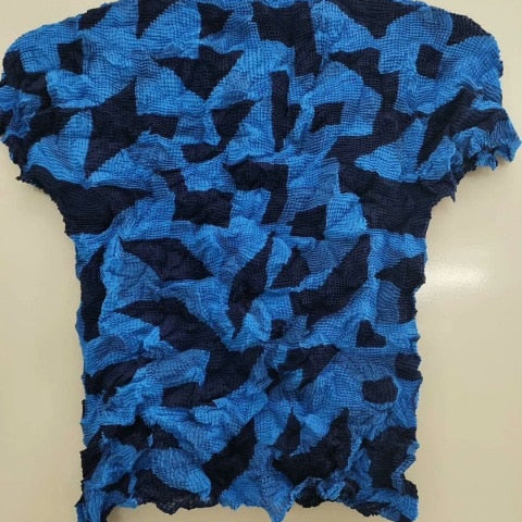 Ashore Ripple Stretch Pleated Womens T-shirt Pullover Short Sleeve