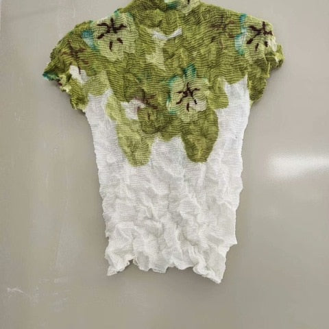 Ashore Ripple Stretch Pleated Womens T-shirt Pullover Short Sleeve