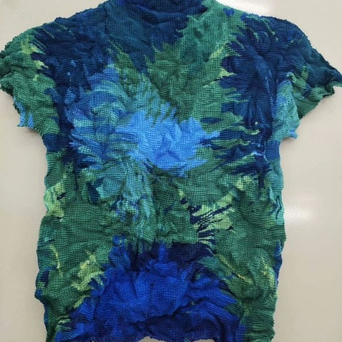 Ashore Ripple Stretch Pleated Womens T-shirt Pullover Short Sleeve