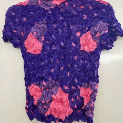 Ashore Ripple Stretch Pleated Womens T-shirt Pullover Short Sleeve