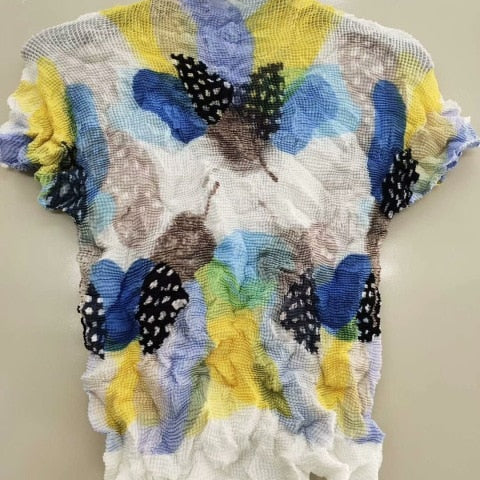 Ashore Ripple Stretch Pleated Womens T-shirt Pullover Short Sleeve