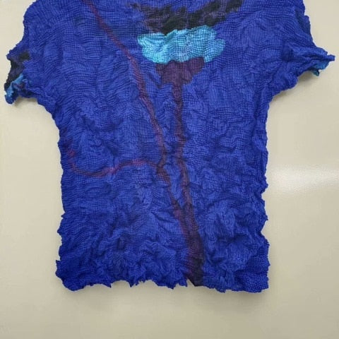 Ashore Ripple Stretch Pleated Womens T-shirt Pullover Short Sleeve