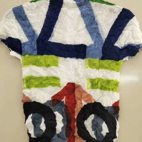 Ashore Ripple Stretch Pleated Womens T-shirt Pullover Short Sleeve