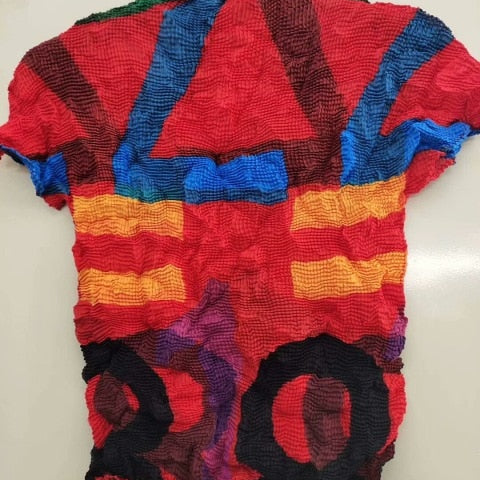 Ashore Ripple Stretch Pleated Womens T-shirt Pullover Short Sleeve