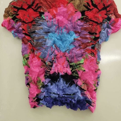 Ashore Ripple Stretch Pleated Womens T-shirt Pullover Short Sleeve