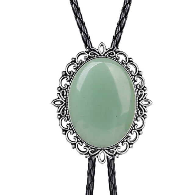 Collar de cordón de cuero con corbata de bolo de esmeralda con patrón hueco Corbata de bolo de vaquero occidental americano Corbatas de lazo para hombres y mujeres