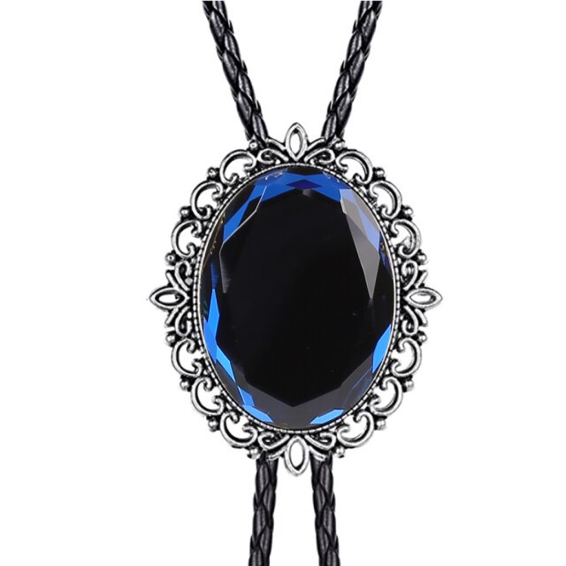 Collar de cordón de cuero con corbata de bolo de esmeralda con patrón hueco Corbata de bolo de vaquero occidental americano Corbatas de lazo para hombres y mujeres