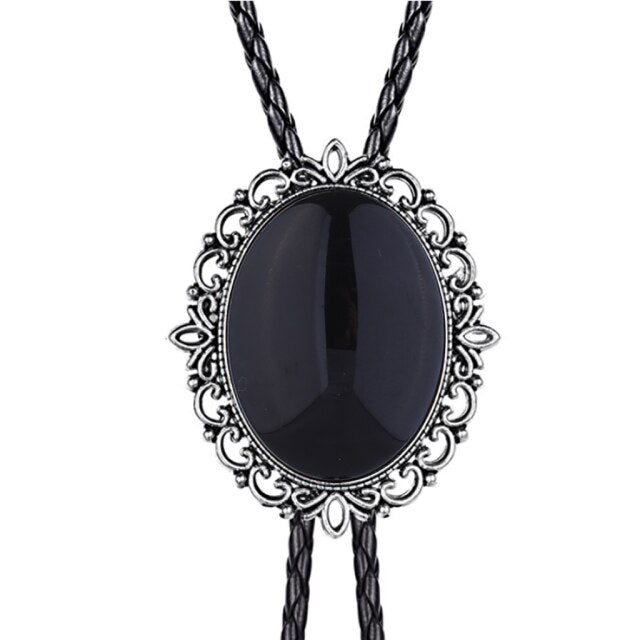 Collar de cordón de cuero con corbata de bolo de esmeralda con patrón hueco Corbata de bolo de vaquero occidental americano Corbatas de lazo para hombres y mujeres