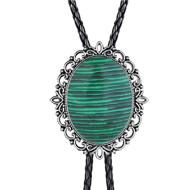 Collar de cordón de cuero con corbata de bolo de esmeralda con patrón hueco Corbata de bolo de vaquero occidental americano Corbatas de lazo para hombres y mujeres