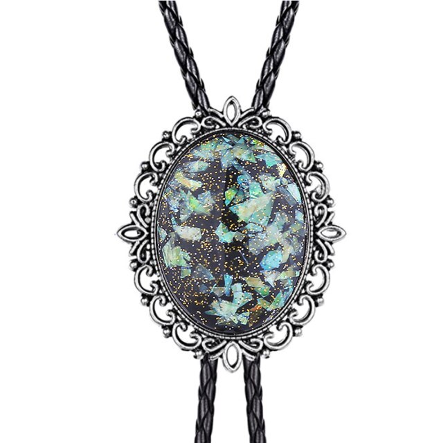 Collar de cordón de cuero con corbata de bolo de esmeralda con patrón hueco Corbata de bolo de vaquero occidental americano Corbatas de lazo para hombres y mujeres