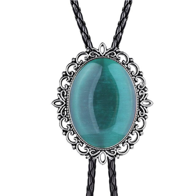 Collar de cordón de cuero con corbata de bolo de esmeralda con patrón hueco Corbata de bolo de vaquero occidental americano Corbatas de lazo para hombres y mujeres