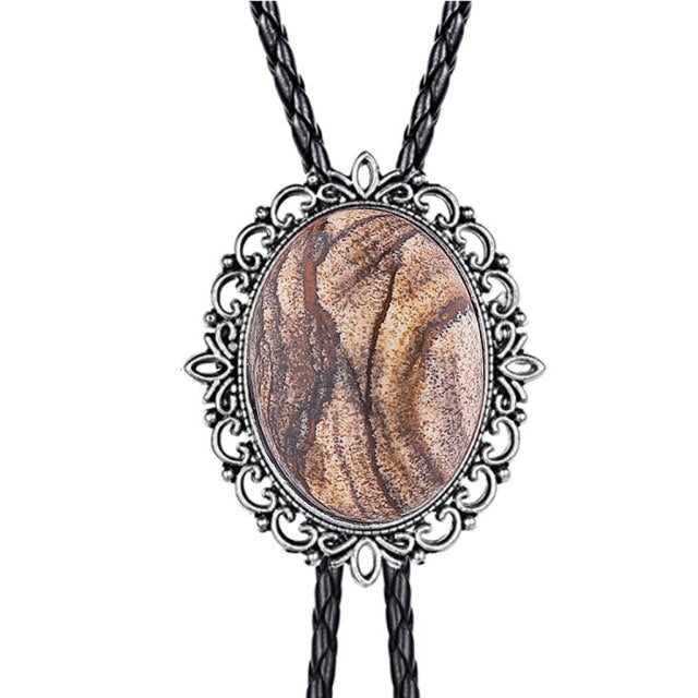 Collar de cordón de cuero con corbata de bolo de esmeralda con patrón hueco Corbata de bolo de vaquero occidental americano Corbatas de lazo para hombres y mujeres